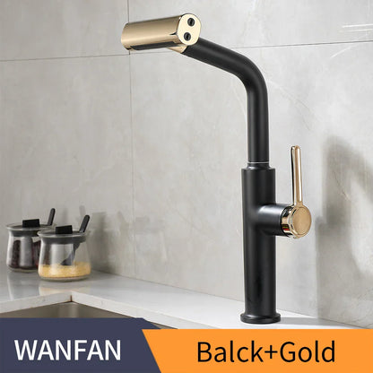 صنبور مطبخ أسود قابل للسحب من DecorBites™ مع رأس رشاش Waterfall Stream