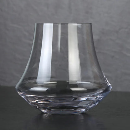 Vaso de whisky de cristal DecorBites™ | Copa para licores con forma de borde de viento | Vidrio de fondo grueso