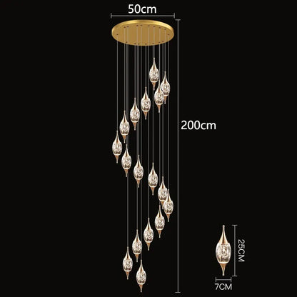 DecorBites™ Crystal Chandelier Stair Pendant Lamp Living Room Interior Lighting