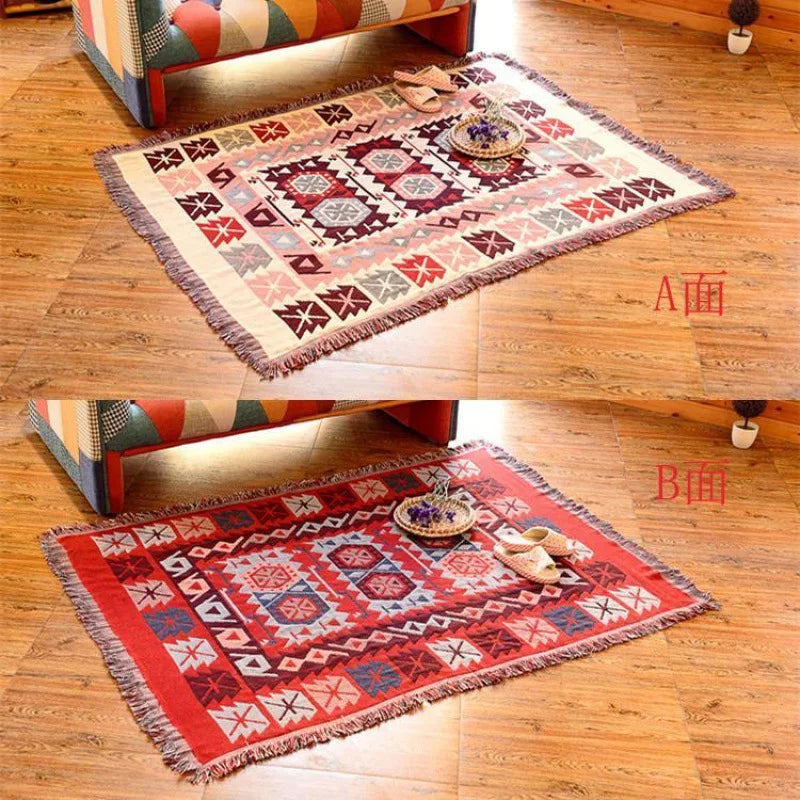 DecorBites™ Knitted Cotton Throw Blanket with Tassel - Geometric Bohemian Design