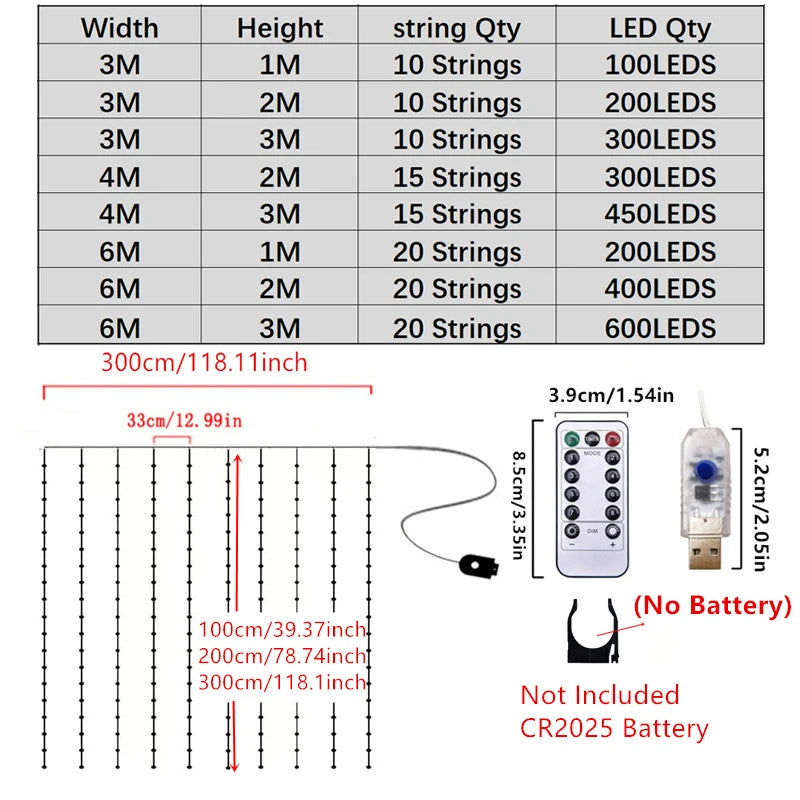 3/4/6M LED USB Curtain Fairy Light String Christmas Decoration Garland Wedding Party Holiday Halloween Xmas Home Bedroom Light