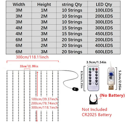 3/4/6M LED USB Curtain Fairy Light String Christmas Decoration Garland Wedding Party Holiday Halloween Xmas Home Bedroom Light