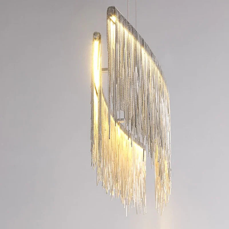 DecorBites™ LED Aluminum Tassel Chandelier: Modern Waterfall Pendant Light for Living Room, Hotel, Hall