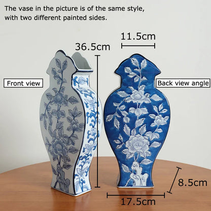 DecorBites™ Blue & White Porcelain Vase Pot for Stylish Room Aesthetic Decor & Flowers