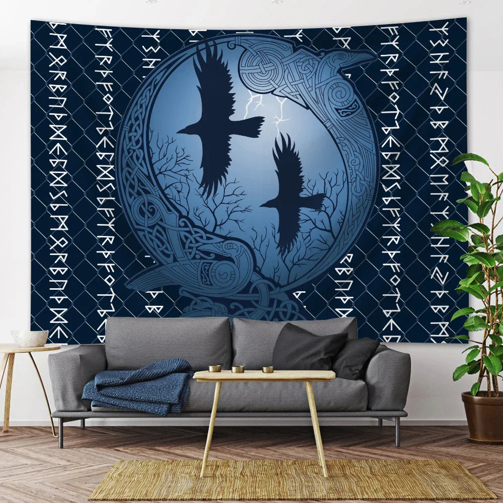 Decobites Viking Crow Symbol Tapestry: Psychedelic Home Decor for Hippie Room