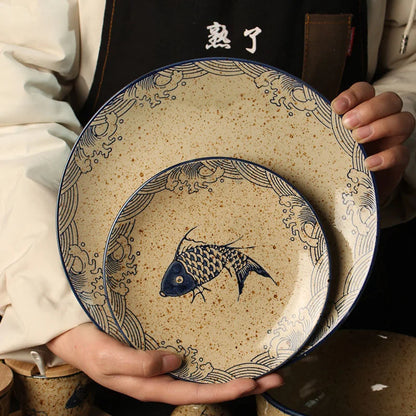 DecorBites™ Japanese Fish Print Ceramic Tableware - Special-shaped Large Dinner Plate Set