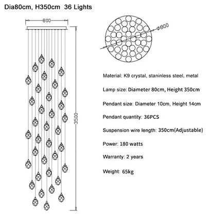 DecorBites™ Diamond Crystal Ball Chandelier, Luxury LED Light Fixture for Staircase and Living Room