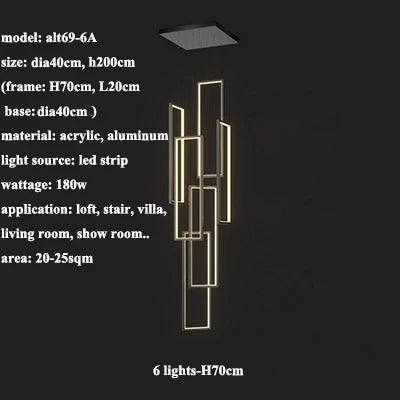 DecorBites™ LED Rectangle Staircase Chandelier Pendant Lighting for Modern Living Room Decor