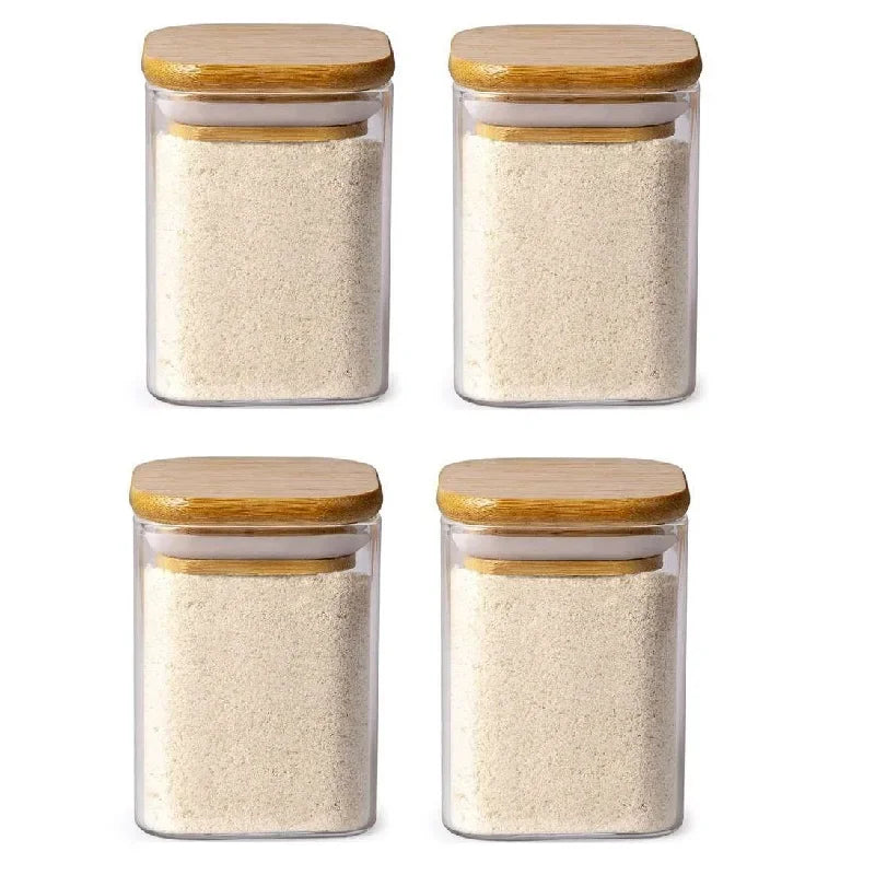 Frasco de vidrio DecorBites™ con tapa de bambú: recipiente para almacenar té, café y más.