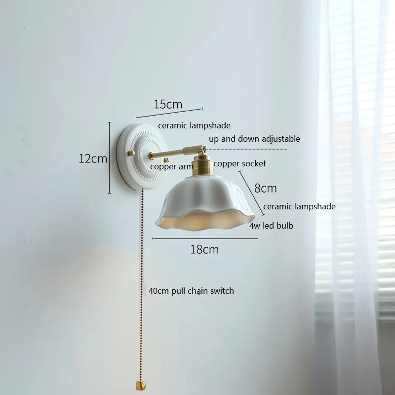 DecorBites™ Ceramic Wall Lamp with Pull Chain Switch & Copper Arm, Nordic Modern LED Fixtures
