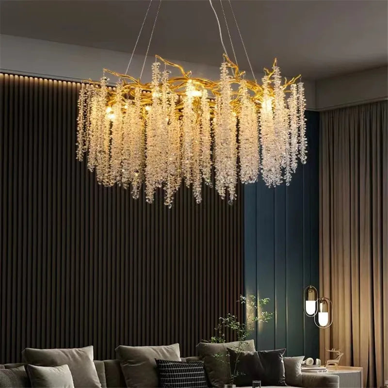 DecorBites™ Gold Crystal Chandelier: Modern Luxury Hanging Branches, for Dining Kitchen Living Bedroom