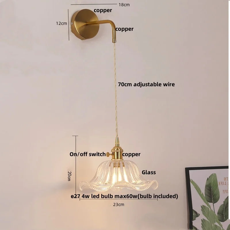 DecorBites™ Glass Copper LED Wall Sconce | Pull Chain Switch | Adjustable Bathroom Light