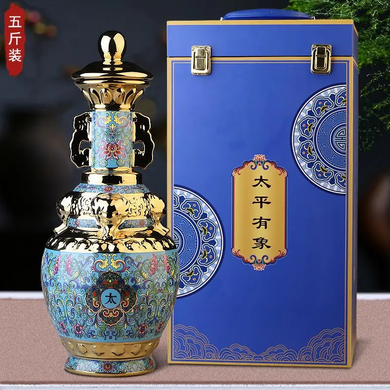 DecorBites™ Jingdezhen Ceramic Wine Bottle 5kg High-Grade Sealed Set White Wine Jar