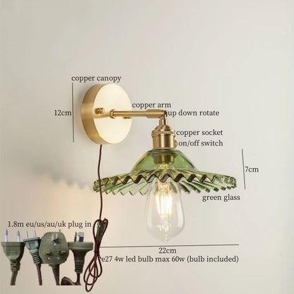 DecorBites™ Green Glass LED Wall Light Fixture | Modern Nordic Pull Chain Lamp