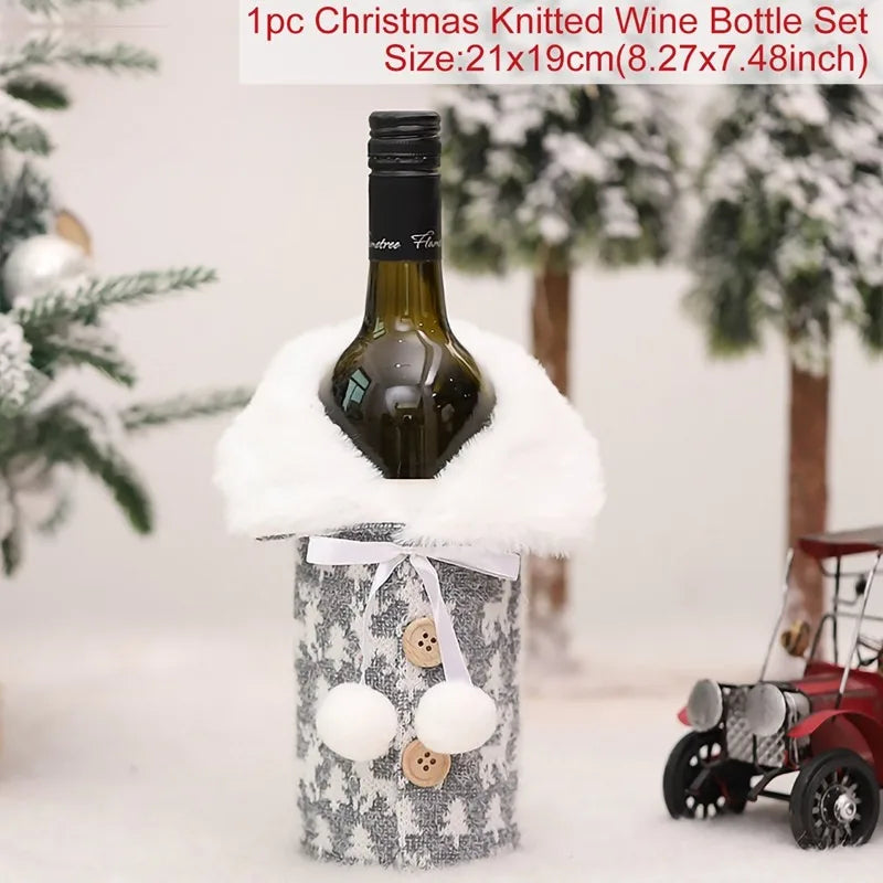 Christmas Wine Bottle Cover Merry Christmas Decorations For Home 2024 Cristmas Ornament Xmas Navidad Gifts Happy New Year 2025