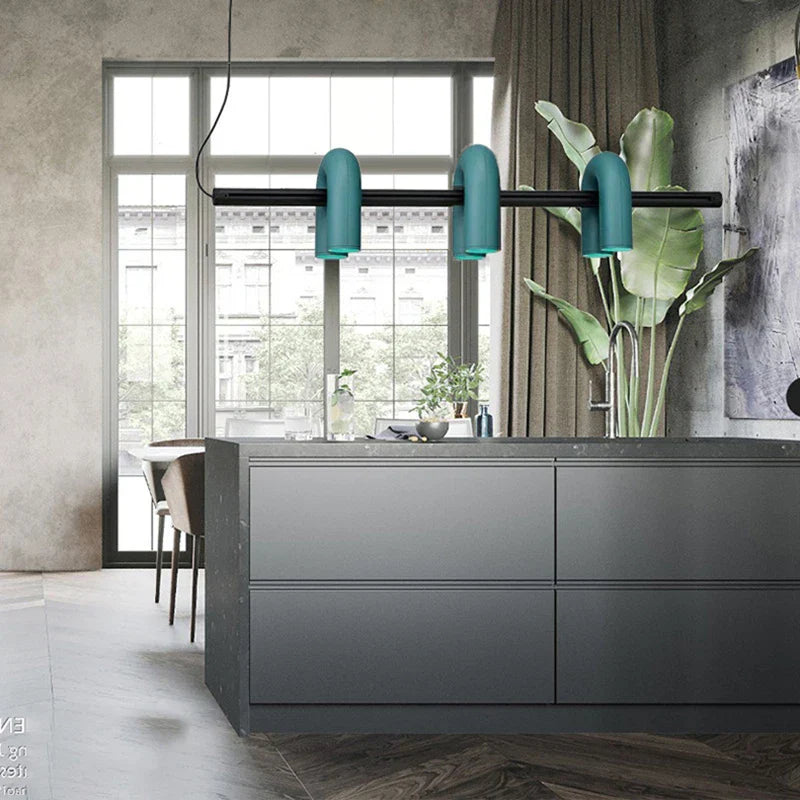 DecorBites™ Art Deco Metal Chandelier in Orange Blue Gray Black for Home and Business