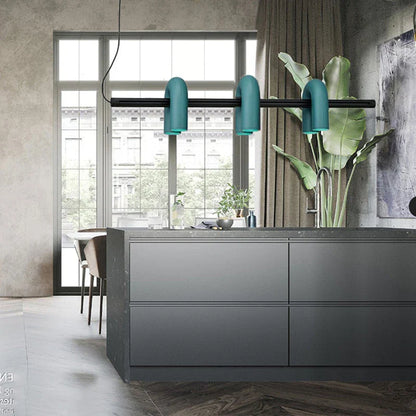 DecorBites™ Art Deco Metal Chandelier in Orange Blue Gray Black for Home and Business