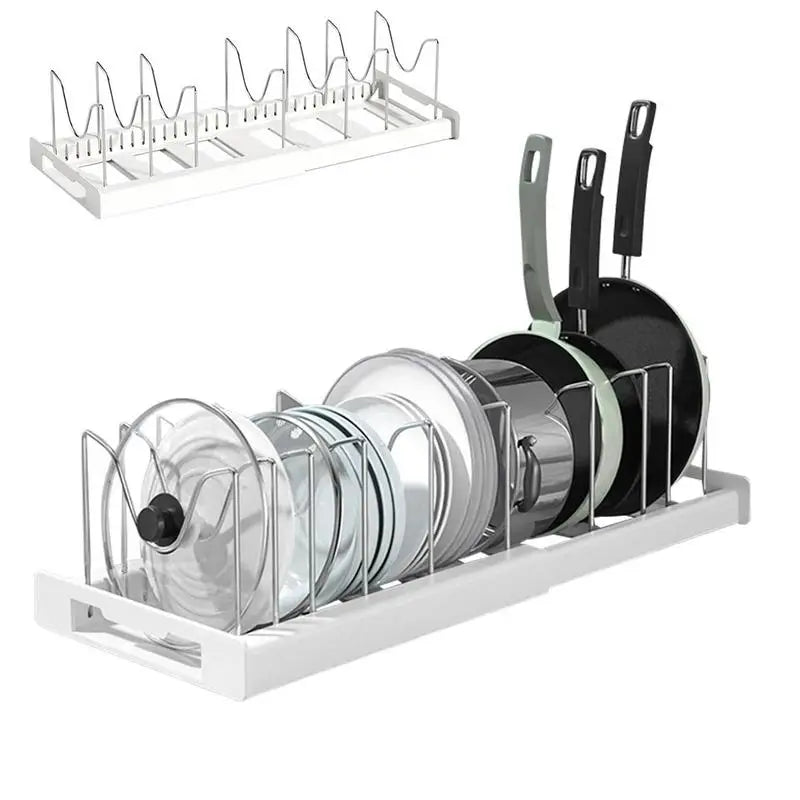 DecorBites™ Kitchen Organizer: Expandable Storage Rack for Cabinets with Drawer and Cutting Board Slot