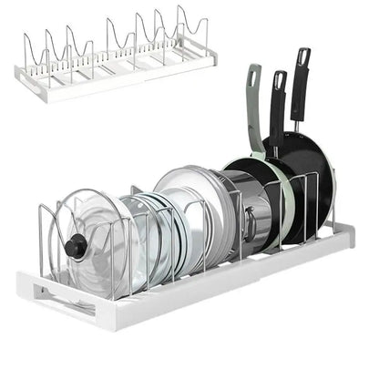 DecorBites™ Kitchen Organizer: Expandable Storage Rack for Cabinets with Drawer and Cutting Board Slot