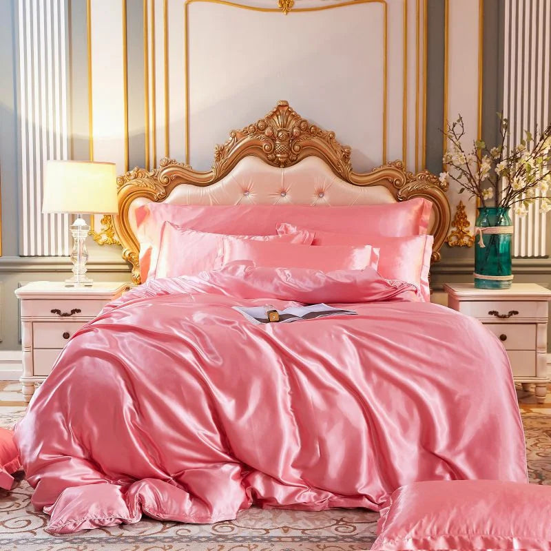 Decobites King Size Silk-Blend Duvet Cover Set with Pillowcases