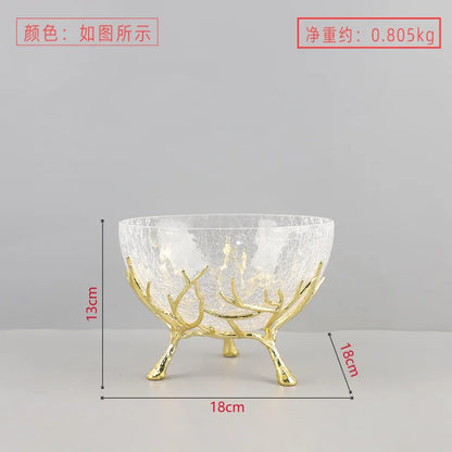 DecorBites™ Golden Branch Glass Fruit Plate: Stylish Home Storage Container & Decor Accessory