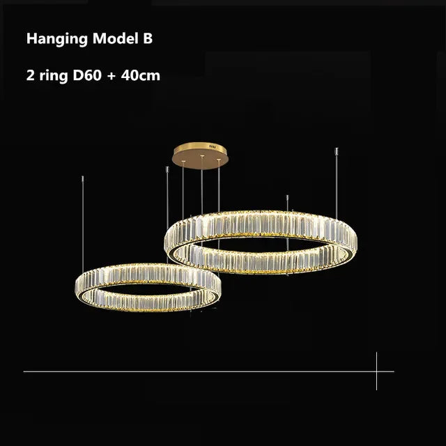 DecorBites™ Gold Crystal Chandelier: Modern Luxury Round Square Pendant Light for Living Room