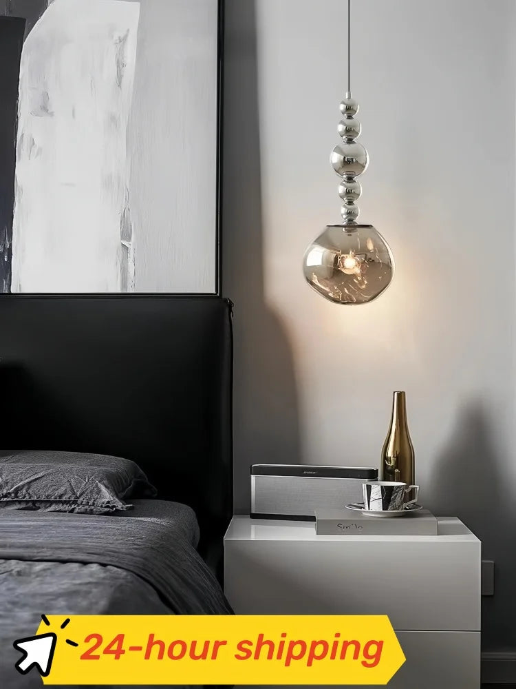 Art Deco Silver Lava Pendant Light in Acrylic and Metal