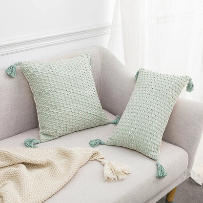 DecorBites™ Linen Embroidery Leaves Cushion Cover 45x45cm Beige Green Aesthetic Throw Pillow