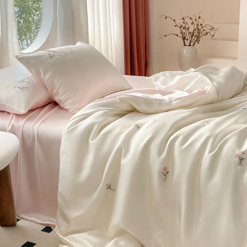 DecorBites™ Ice Silk Bedding Sets for Cool Summer Sleep. Skin-Friendly Quilt Cover for Adults & Kids.