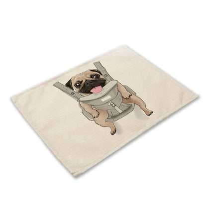 DecorBites™ Cute Dog Linen Dining Mats Coasters 42*32cm Home Decor