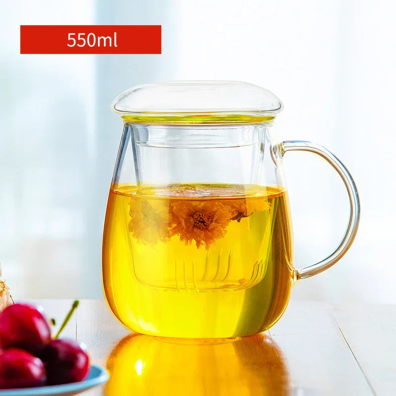 Decorbites™ Glasblumen-Teetasse mit Henkel, Filter und Deckel