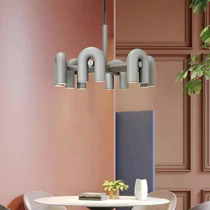 Lámpara de araña DecorBites™ Art Déco de metal en negro, naranja y gris - Cable ajustable - Iluminación para comedor, recibidor y dormitorio