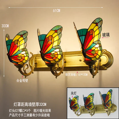 DecorBites™ Butterfly Glass Sconces LED Wall Lamps Tiffany Mediterranean Bedroom Lighting