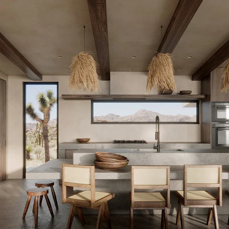 DecorBites™ Handwoven Rattan LED Chandelier Pendant Light Fixture for Dining Room & Bar