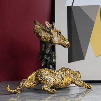 DecorBites™ Leopard Resin Statue: Modern Africa Wildlife Panther Sculpture for Home & Office
