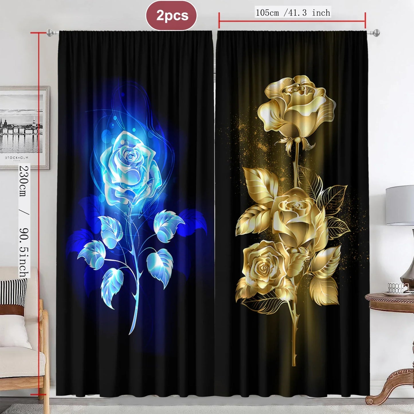 Decobites Flowers Curtains Set with Pole Bag for Home Decoration