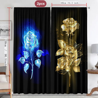 Decobites Flowers Curtains Set with Pole Bag for Home Decoration