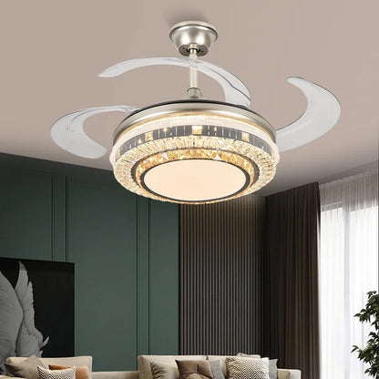 DecorBites™ Gold Crystal Retractable Blades Modern LED Ceiling Fan 42" Smart Lightning
