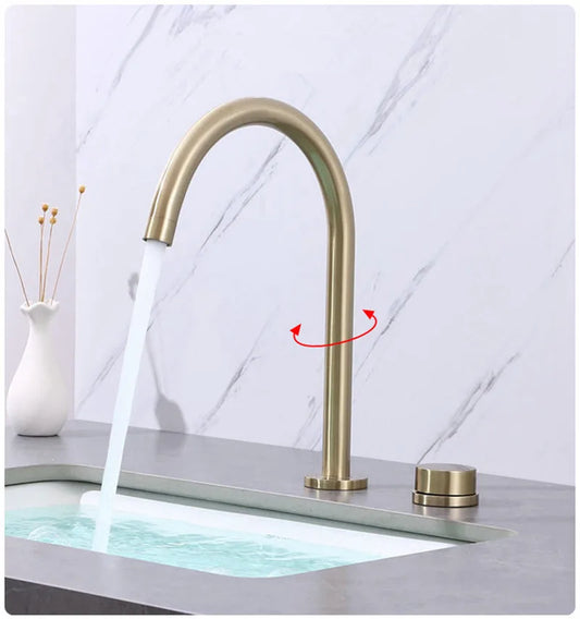 DecorBites™ Brushed Gold Black Basin Faucet - 360 Rotating Widespread Bathroom Tap