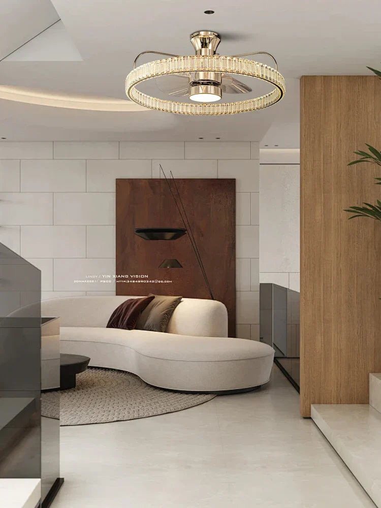 Ventilador con luz LED de cristal DecorBites™: 50 W, aspas reversibles con control remoto, silencioso, programable, diseño invisible