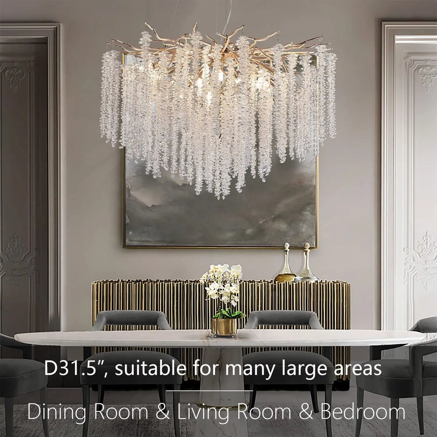 DecorBites™ Crystal Tassel Chandelier: Elegant Dining Room Pendant Light Fixtures