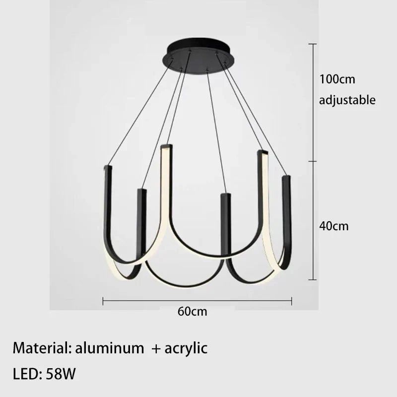 DecorBites™ LED Chandelier: Black Gold Aluminium Hanging Light, Parlor Dining Room Bedroom Lamp