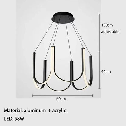 DecorBites™ LED Chandelier: Black Gold Aluminium Hanging Light, Parlor Dining Room Bedroom Lamp