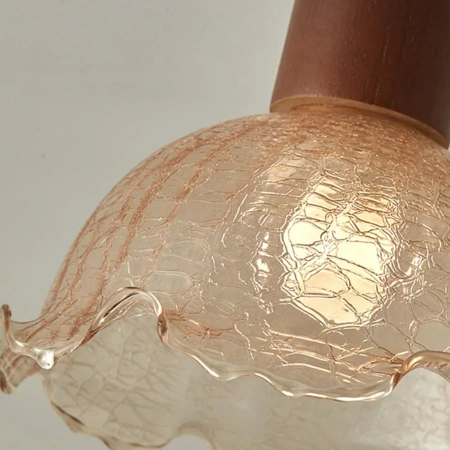 DecorBites™ Amber Ice Crack Glass Wood Ceiling Light - Nordic Modern LED Fixture