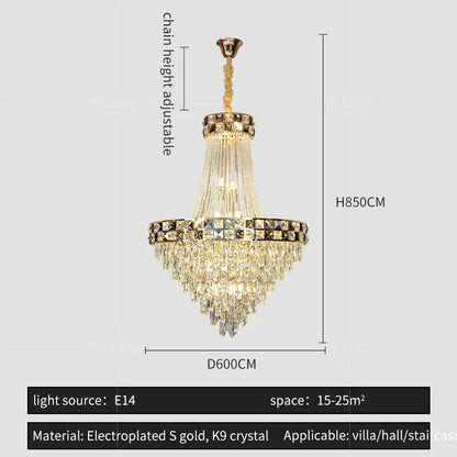 DecorBites™ Crystal Chandelier: Smart Dimming Duplex Villa Pendant for Luxe Living Rooms