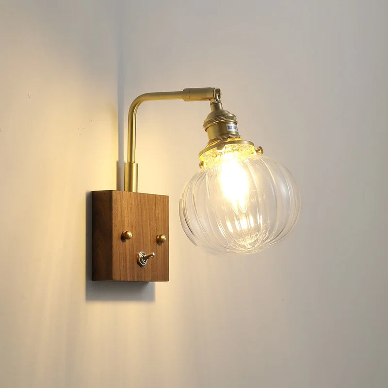 DecorBites™ Clear Glass LED Wall Sconce Walnut Copper Modern Stair Light Fixtures