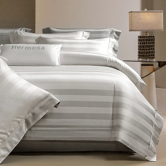 Decobites Silky Satin Jacquard Egyptian Cotton Bedding Set incl. Duvet, Sheet, Fitted Sheet & Pillowcases