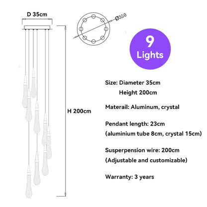 DecorBites™ Crystal Raindrop Pendant Lights - Elegant LED Foyer Chandeliers for High Ceilings