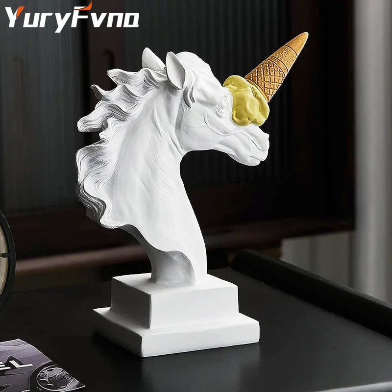 DecorBites™ Ice Cream Horse Head Resin Sculpture Figurine for Home Office Decor & Gifts