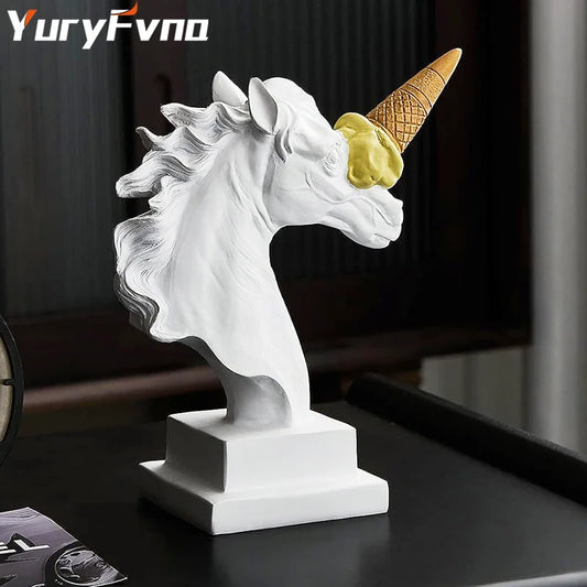 DecorBites™ Ice Cream Horse Head Resin Sculpture Figurine for Home Office Decor & Gifts